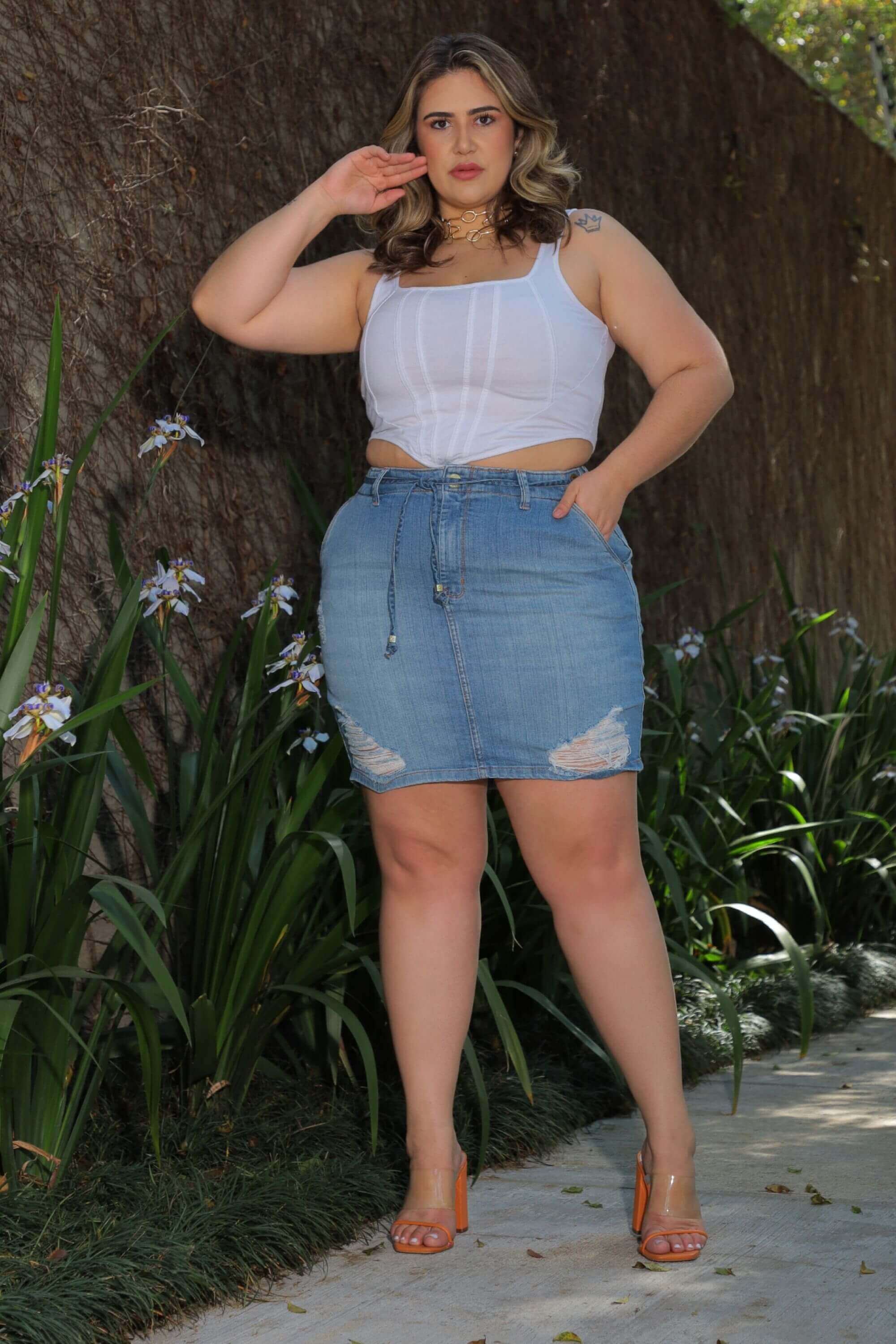 Plus Size Saia Jeans Longa Cintura Alta Saia Longa Mini Saia Plus
